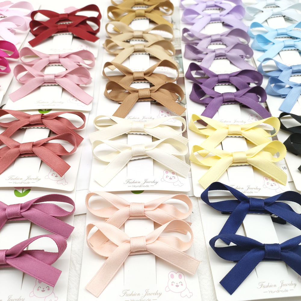 跨境甜美女孩纯色蝴蝶结发夹韩式涤棉氛围感百搭发饰公主刘海头夹详情8