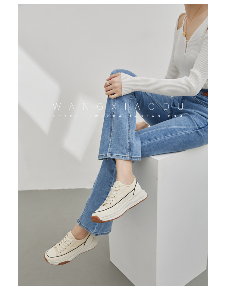 【澜柜】北海道 厚底系带帆布鞋女2022年新款网面平底小白鞋子女详情53