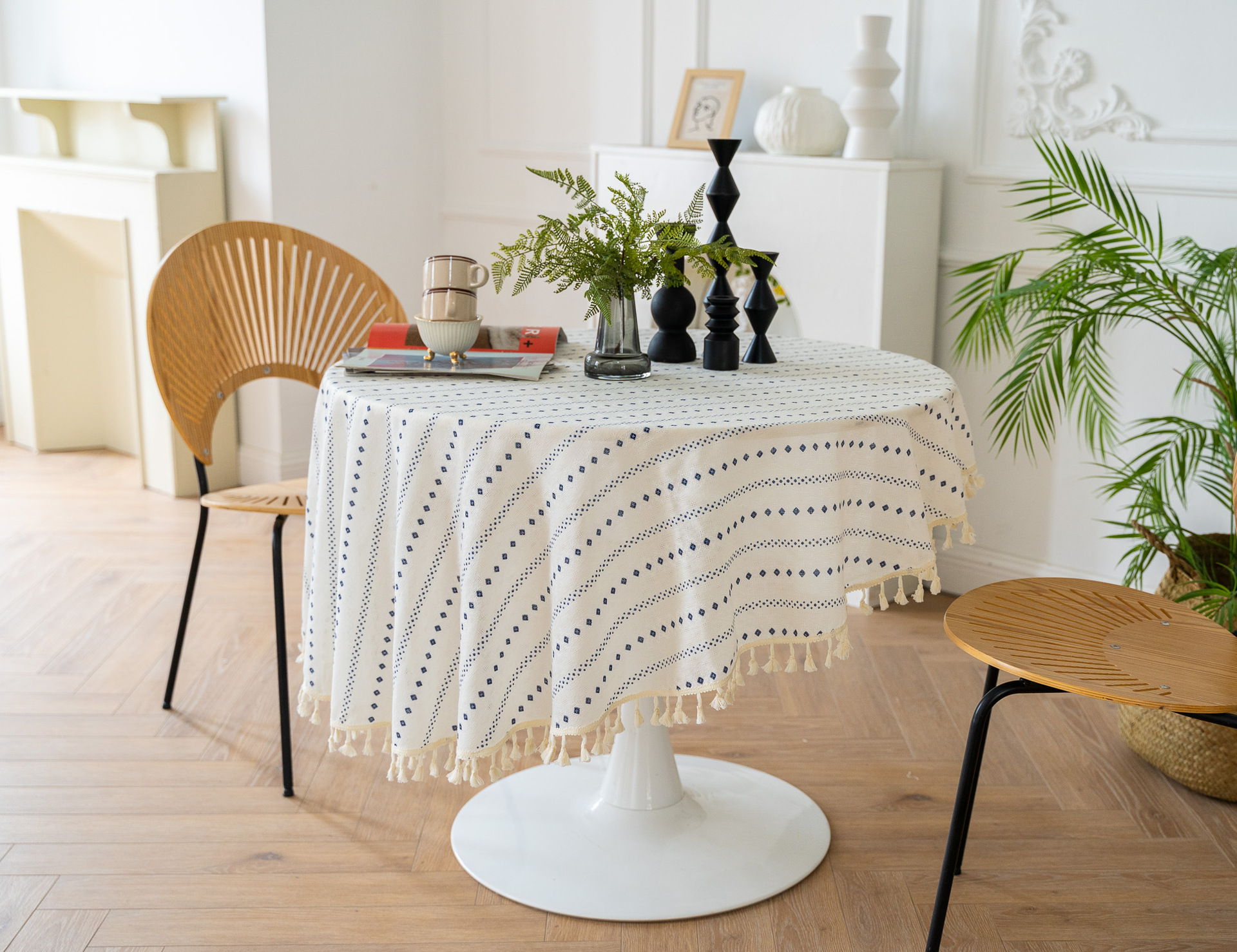 Cross-border Amazon Japanese plain tablecloth, Japanese fresh and light blue striped pure cotton and linen tablecloth and desk cover pic 12