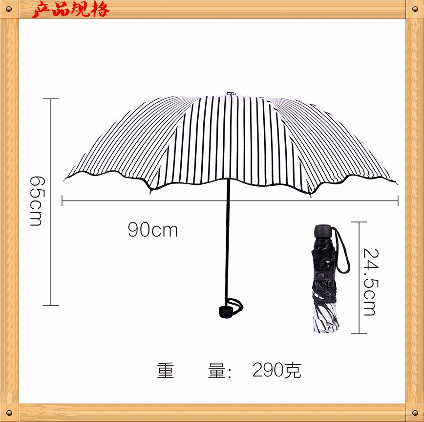 Factory direct sales of black and white striped vinyl umbrellas, Korean version of Apollo three-fold UV protection and sunshade sun umbrellas pic 2