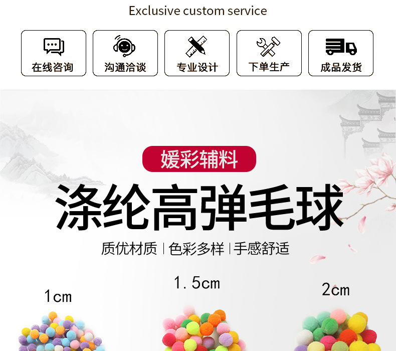 11厂家直供应涤纶高弹毛球 丙纶球 金葱毛球 开司米修圆杨梅毛球详情2