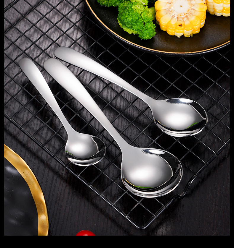 304不锈钢圆勺子吃饭加厚创意蛋糕甜品食堂餐厅汤勺调羹详情15