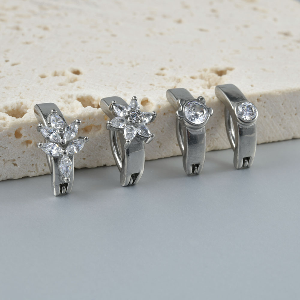 跨境不锈钢弧形肚脐钉 花朵马眼耳骨钉 圆形猫咪锆石弯杆肚脐扣详情12