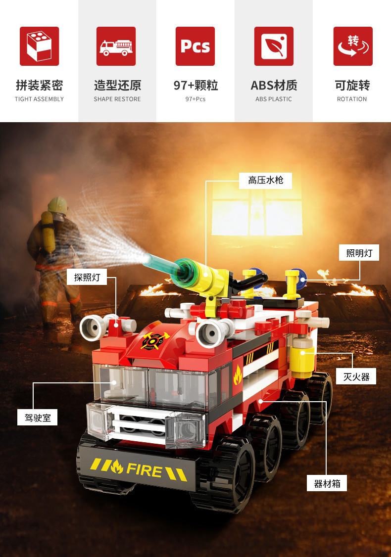 Niños pequeños granulares dinosaurios bomberos policía coche ensamblado bloques puzzle juguetes compatibles lego pic 87