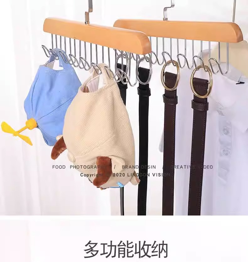 实木吊带内衣背心包包领带木质挂钩衣架挂衣家用多功能八挂钩收纳详情4