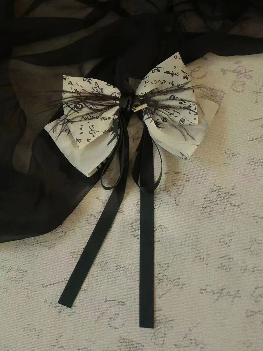 新中式水墨画抓夹气质蝴蝶结飘带发夹女后脑勺鲨鱼夹卡子古风头饰详情8