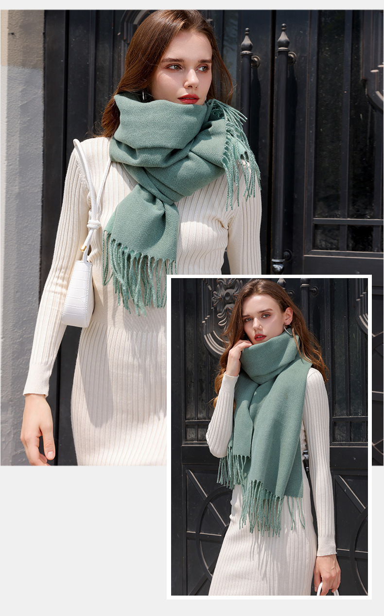 The 2023 new double-sided solid color macaron scarf for women is a bestseller in winter. It is fashionable and warm with faux cashmere tassels. Wholesale pic 25