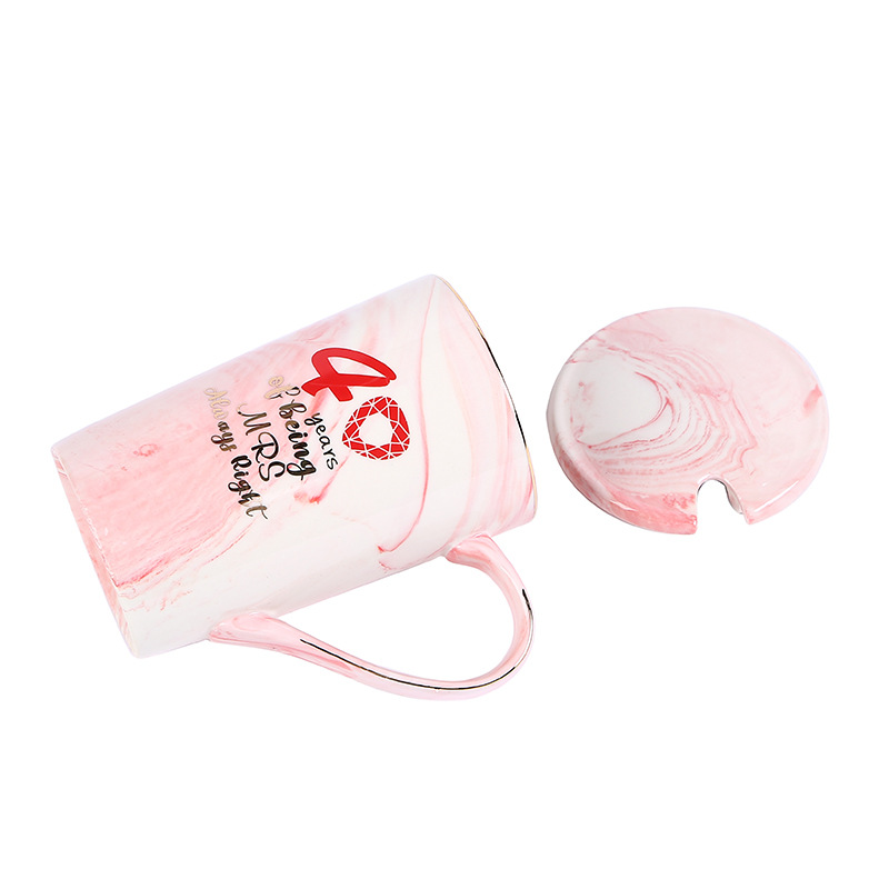 新款大理石情侣杯高杯陶瓷杯ceramic mug 高档礼盒杯子详情2