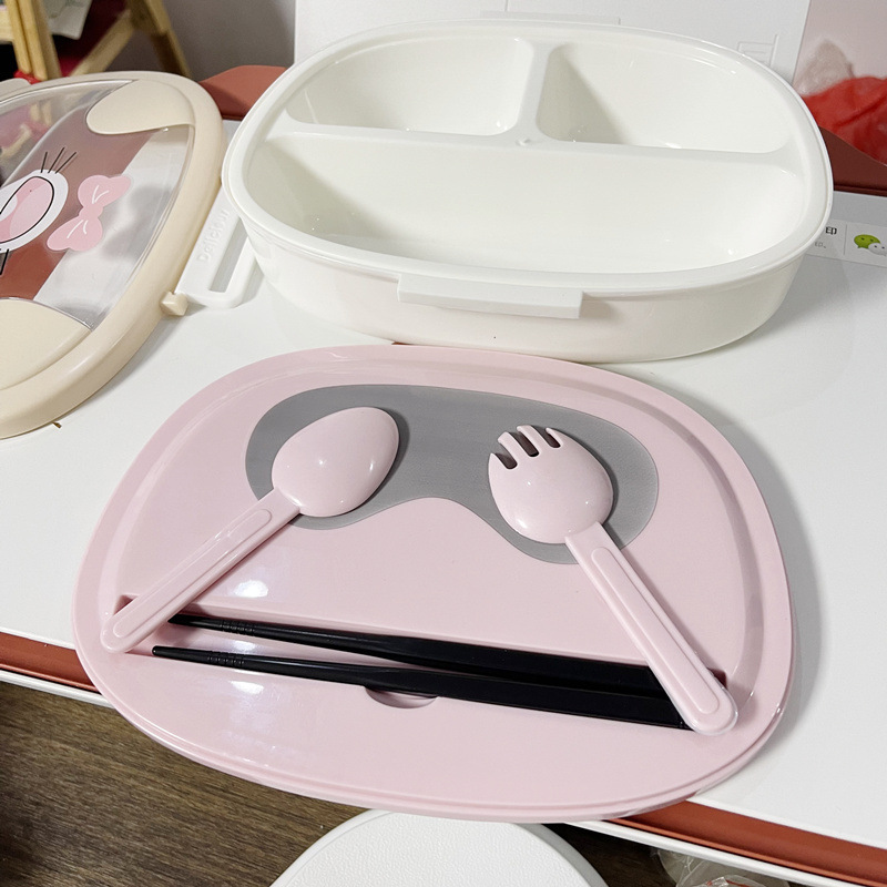 儿童分格餐盘可爱卡通幼儿园小学生带餐具宝宝保温便当饭盒汤匙叉详情3
