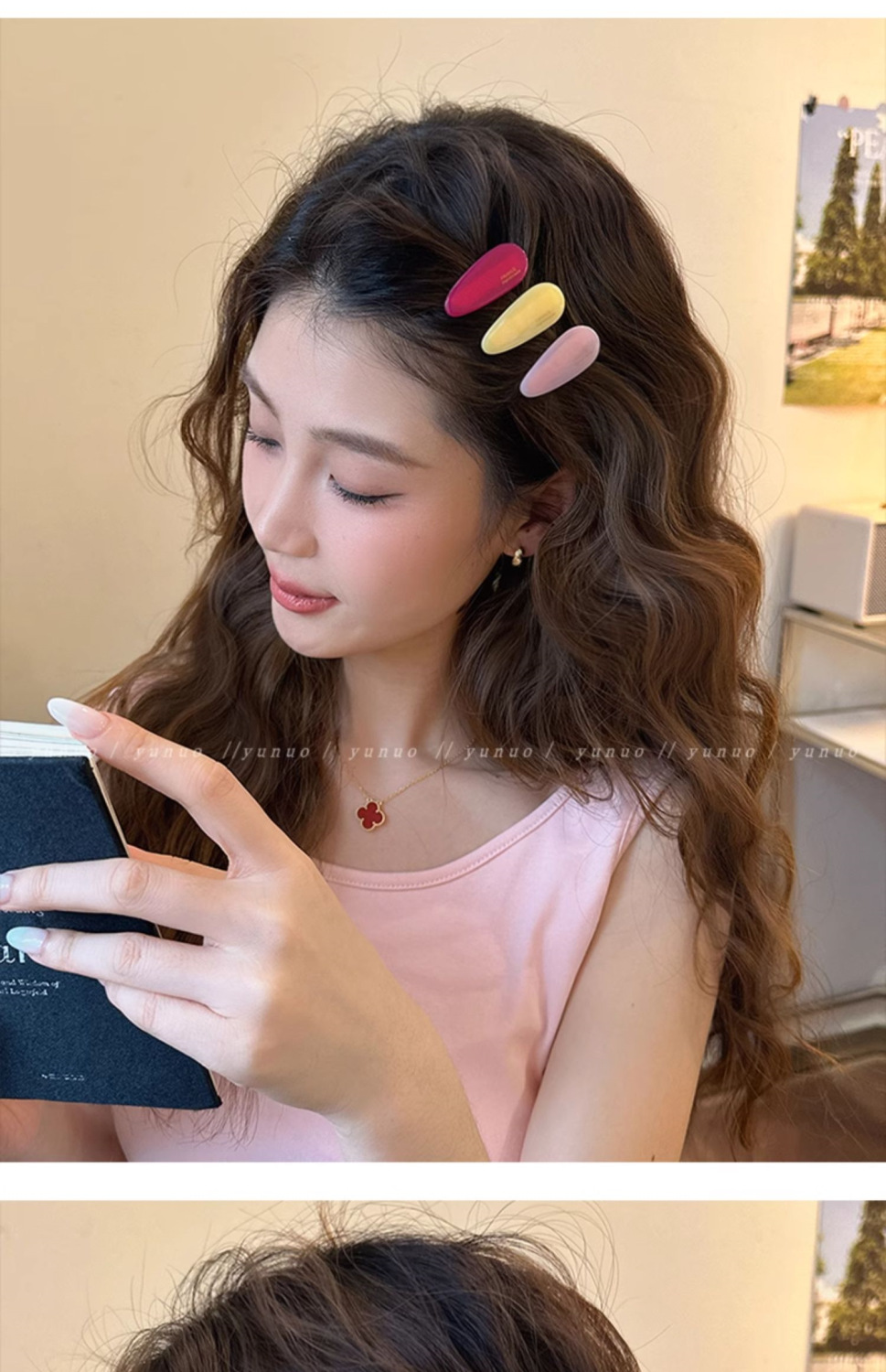 3-piece set of spring and summer water drop small hair clips, side clips, fringe clips for women, 2025 new high-end style duckbill clips headwear pic 8