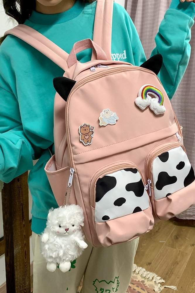 Japanese-style ins campus school style, fresh and cute, cute cow with earbuds, soft girl schoolbag, funny student backpack pic 76
