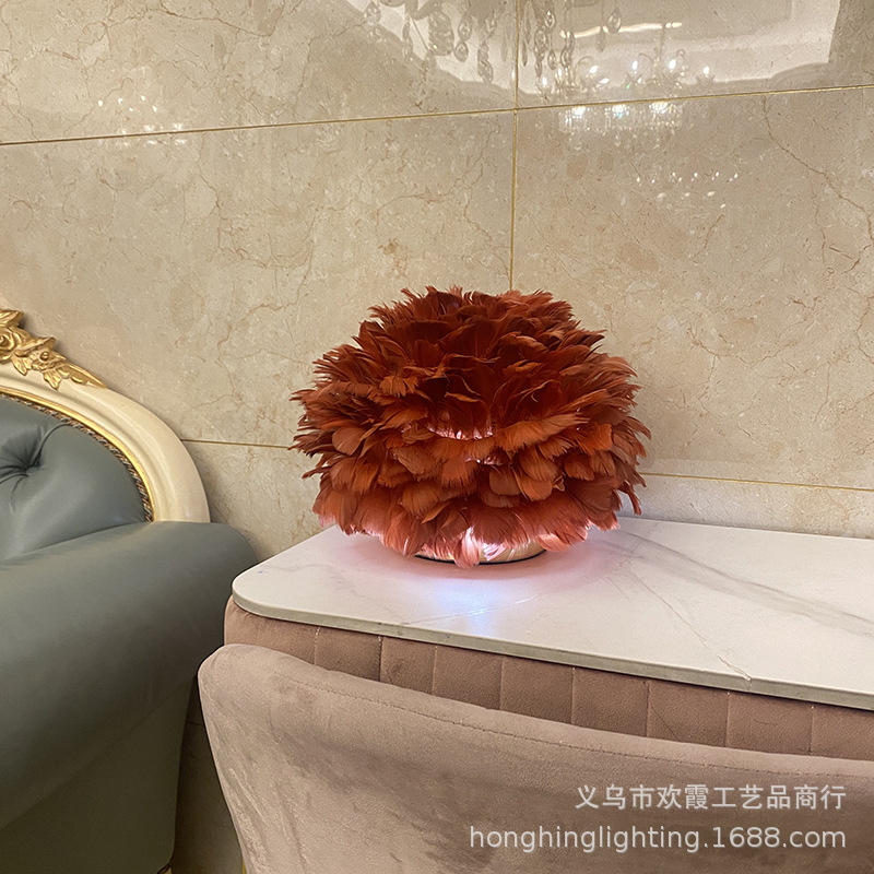 USB charging feather table lamp for bedroom, simple, modern and creative Nordic style, warm and romantic wedding bedside lamp pic 18
