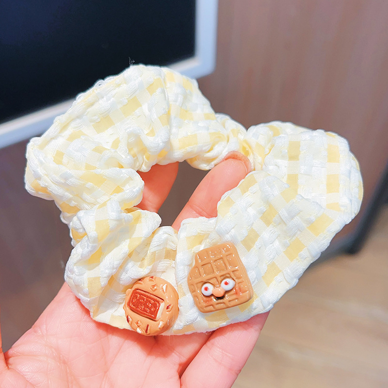 Coffee-colored small cookies, large intestine hair bands, super cute and fresh girls' hair ties, rubber band hair accessories, children's hair won't be damaged pic 9