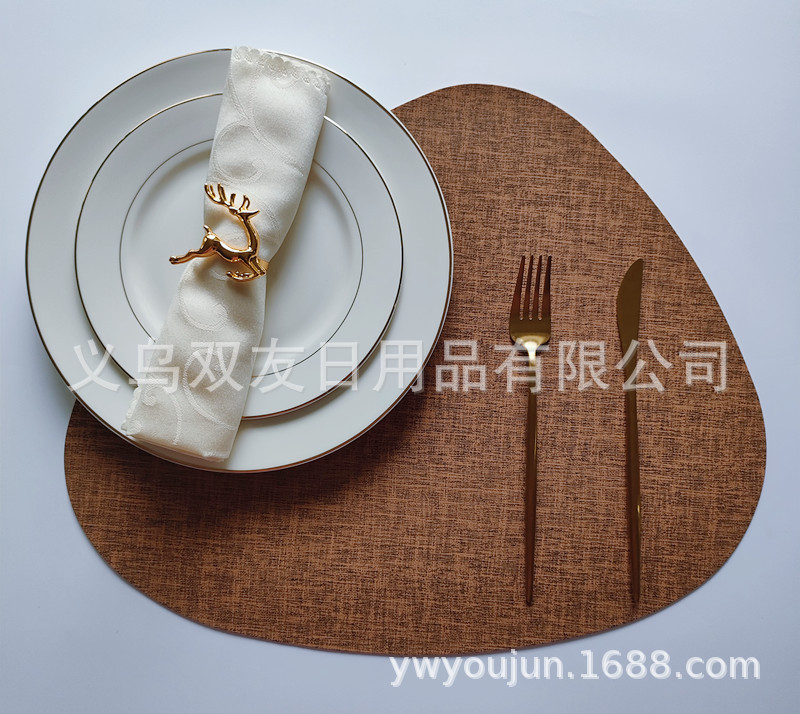 PVC木纹蛋形西餐垫北欧隔热垫碗垫餐垫家用垫防水防油桌垫装饰垫详情2