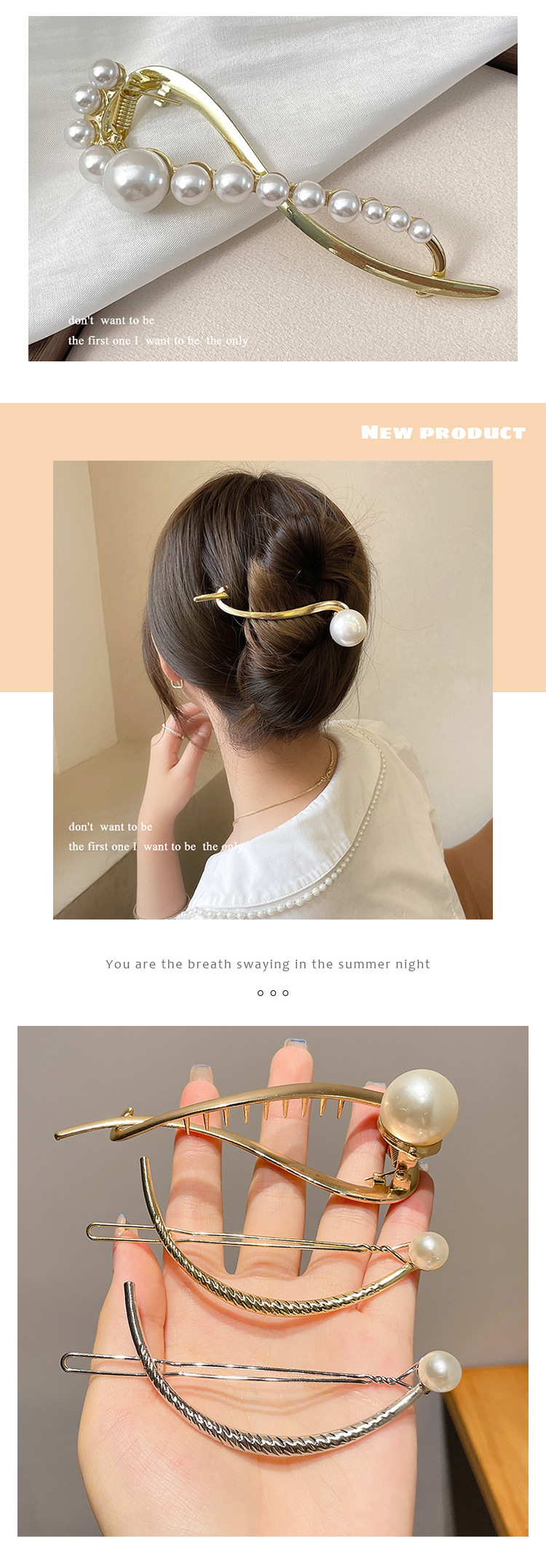 High-end style: Back of the head, pearl one-piece hair clip, summer hair clips, popular hair clips, frog hairpin headwear pic 21