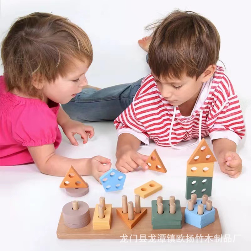儿童实木玩具 木制几何形状配对套柱积木早教玩具幼儿园启蒙教具详情6