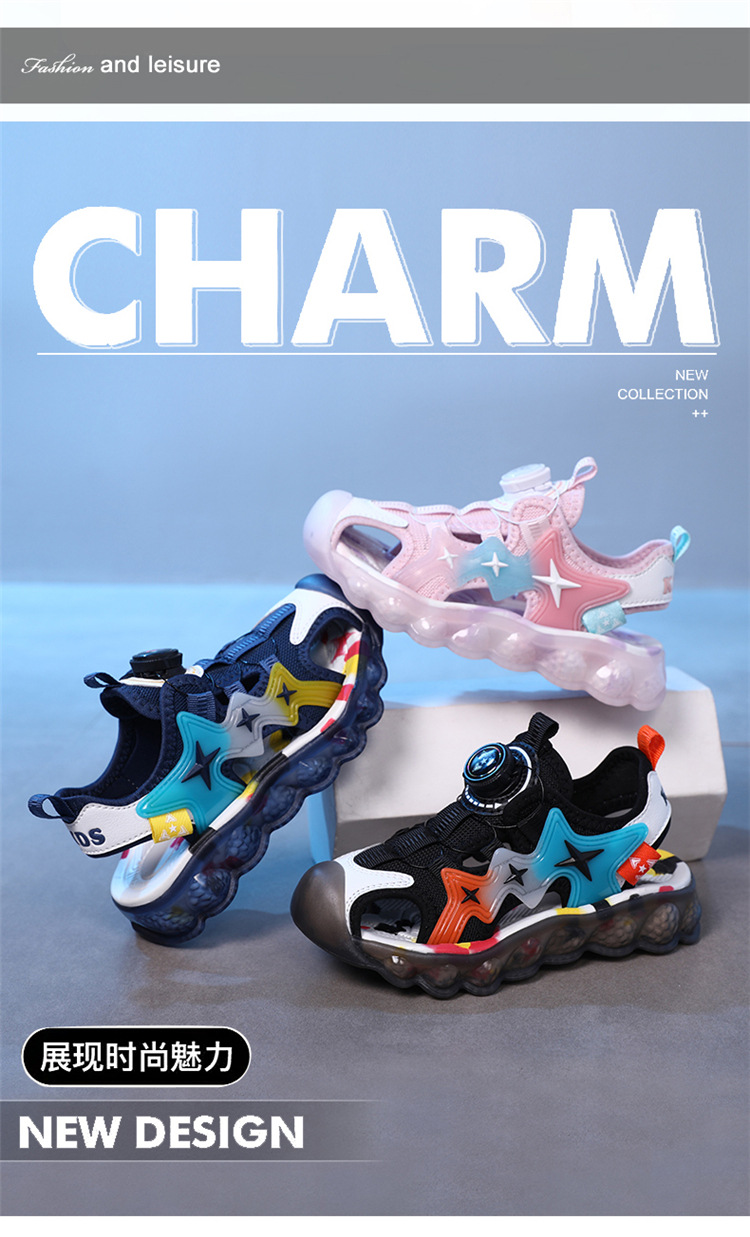 男童运动软底旋转新款2024夏季凉鞋纽扣中大童防滑儿童沙滩鞋包头详情5