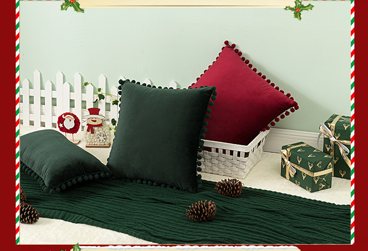 Cross-border InS-style velvet ball pillowcase, Nordic simple solid color cushion cover, Christmas sofa pillow cover pic 15