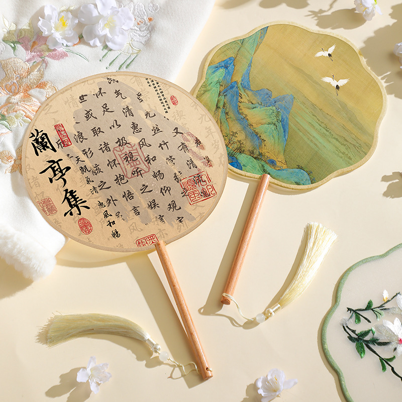 团扇古风扇子儿童夏天半透长柄舞蹈扇女童古装汉服旗袍刺绣小圆扇详情3