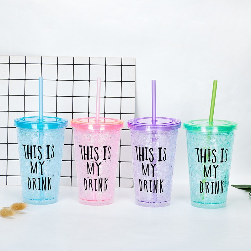2021创意新款塑料冰酷杯夏日饮料冰杯女 可爱水果吸管杯批发LOGO详情1