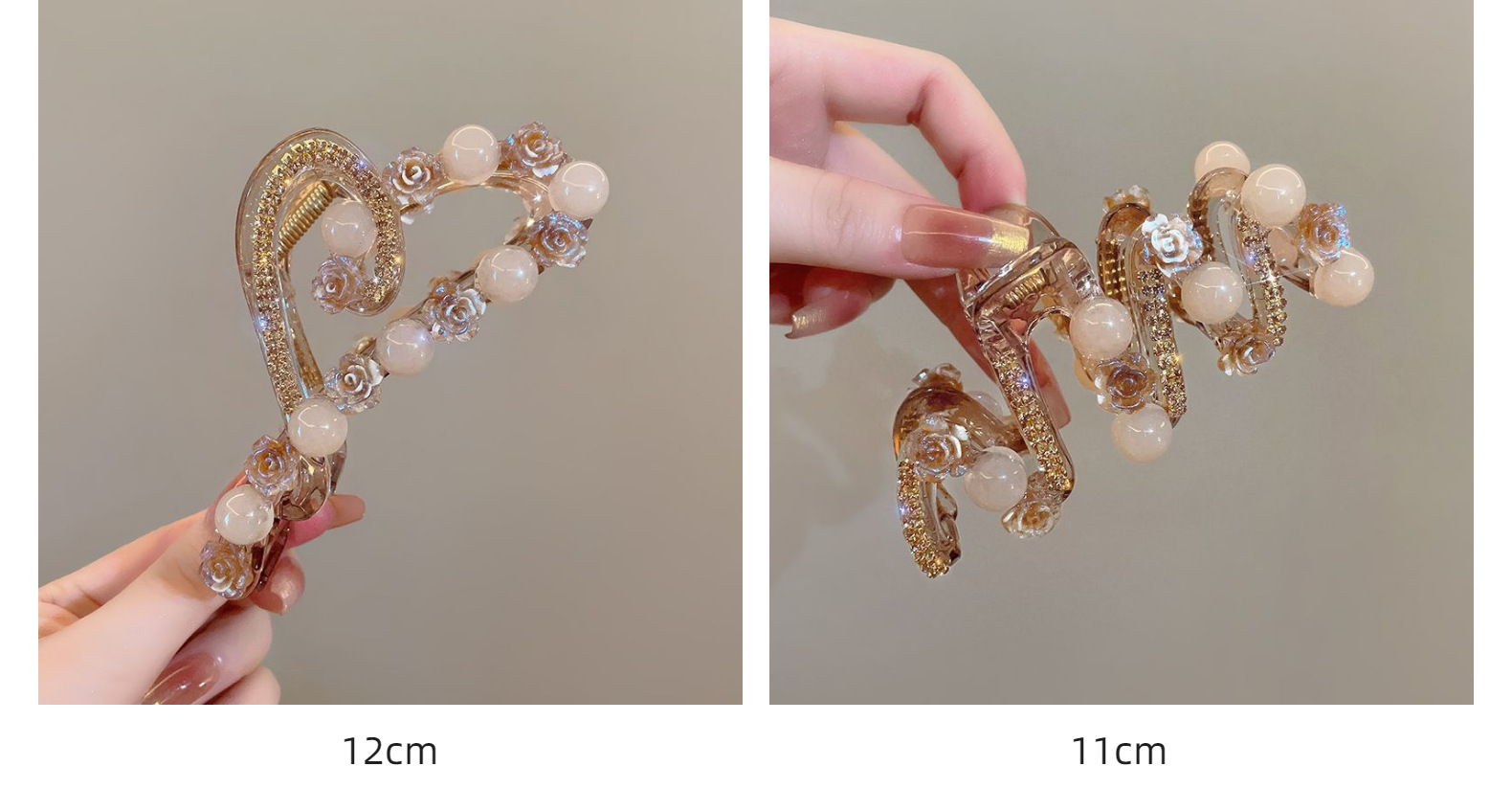 Elegant little camellia flower bead claw clip, large hair volume, high-end updo shark clip for women at the back of the head pic 7