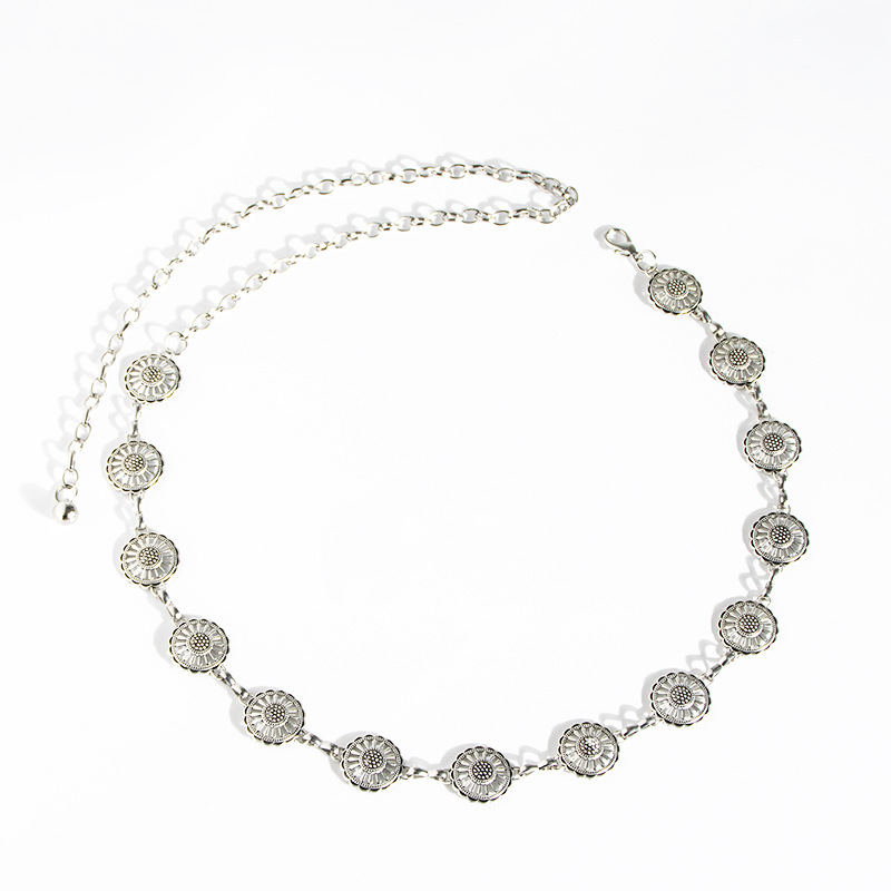 新款蝴蝶金属甜美女腰链跨境春季裙子百搭亚马逊小雏菊银色腰带详情6