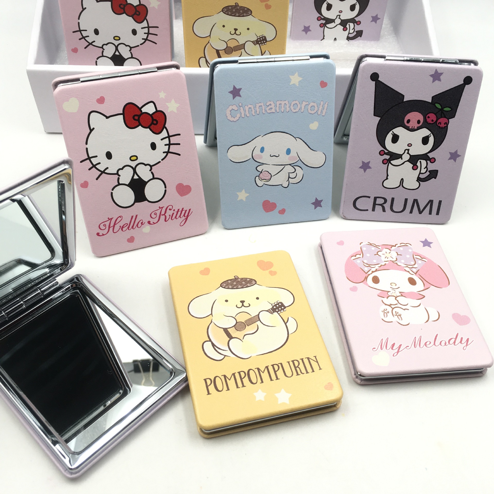 Cartoon and anime family flip mirror PU makeup small mirror, Kuromi Melody Twin Star Cinnamon Dog mirror pic 5