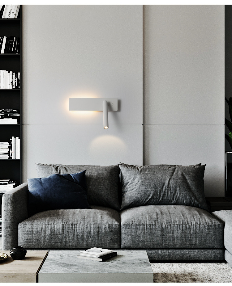 Bedside lamp, wall lamp, bedroom creative with switch, long strip rotating, minimalist reading lamp, hotel living room TV, wall lamp pic 9