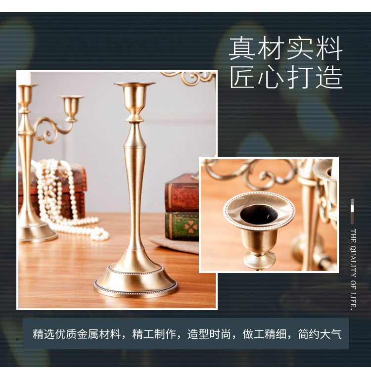 摆件烛台 欧式复古婚礼酒店装饰用品三头金色烛台直销  蜡烛台详情6