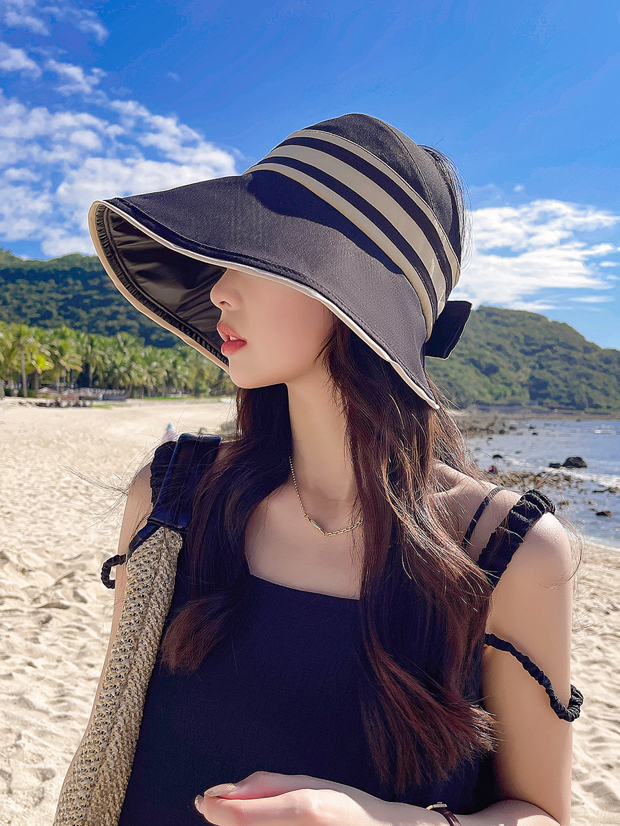 UV high-magnifying sun protection hollow top hat, new Korean version striped black rubber sun hat, spring and summer new simple hat, foldable pic 11