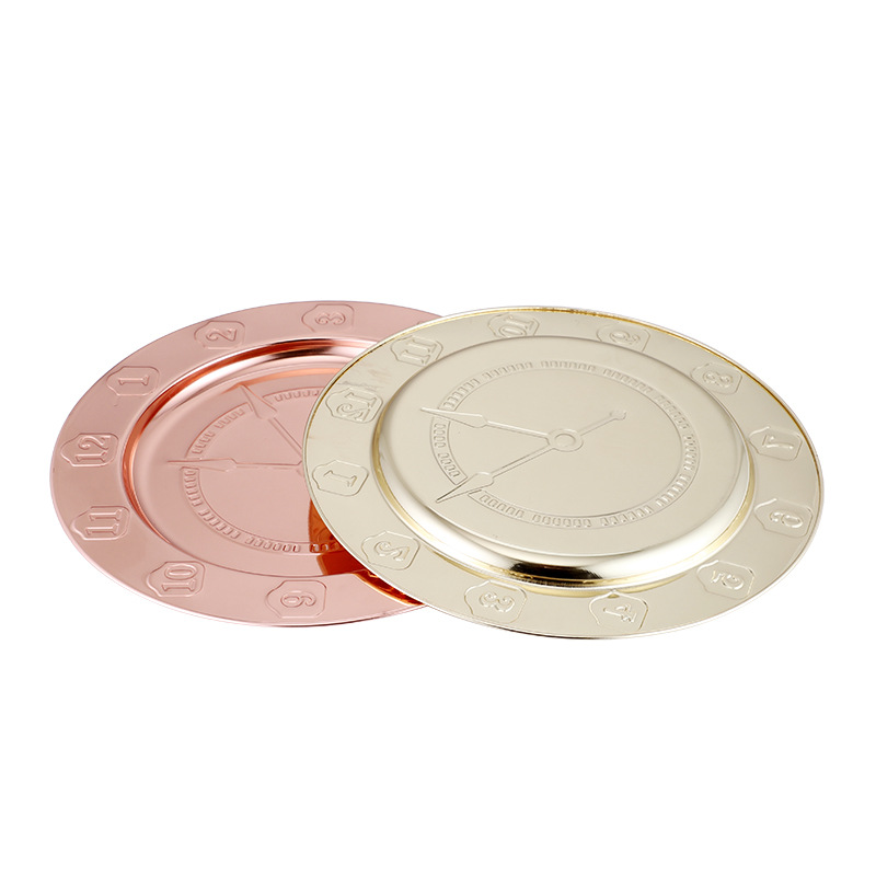 Factory direct sales of stainless steel creative time plates, household vegetable plates, round craft plates and electroplated fruit plates pic 10