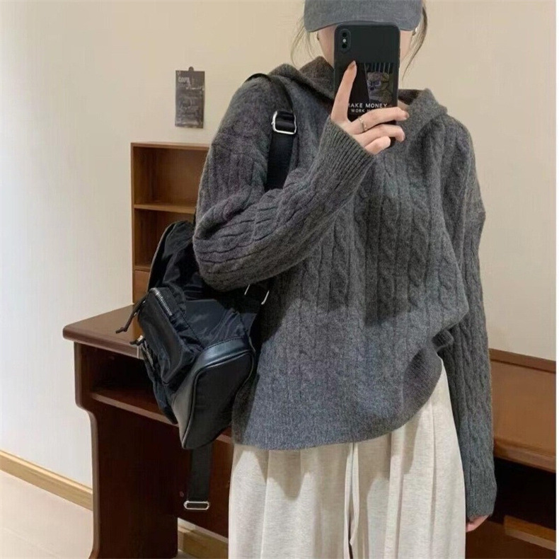 Hooded braided Korean-style laid-back sweater for women 2023 autumn/Winter new casual and versatile loose knitted pullover for women pic 7
