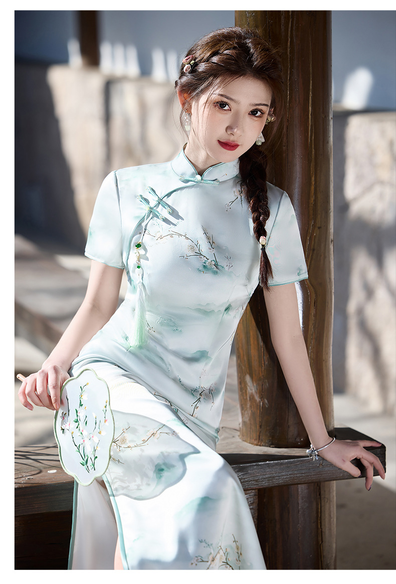 国潮腊梅双层醋酸旗袍春夏新款年轻款改良新中式国风日常详情13