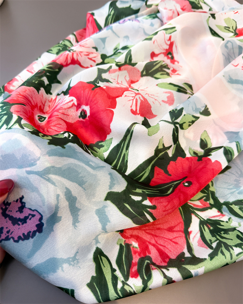 韩版薄款印花仿真丝丽锦缎防晒多彩花卉丝巾长巾披肩百搭头巾围巾详情9