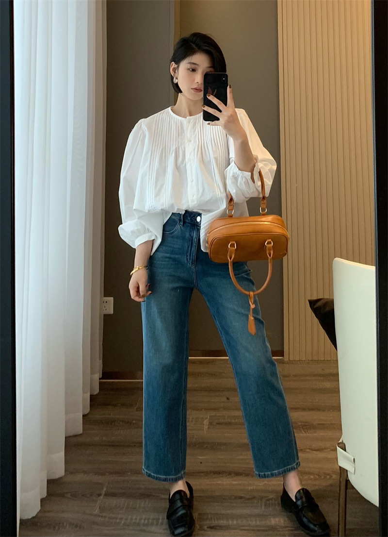 朵妮DN 莱赛尔亚麻360四面弹春夏亚麻透气高腰显瘦法棍裤牛仔裤女详情19