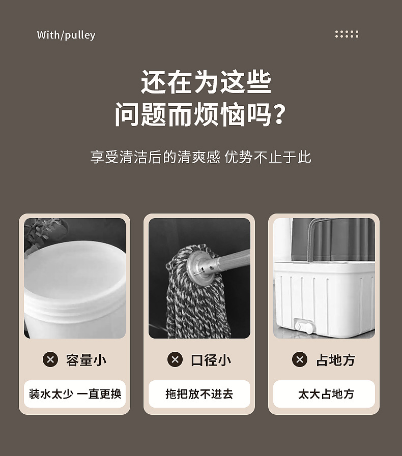 G9拖地桶手动懒人拖把桶塑料挤水桶网格带轮大容量宿舍拖桶家用加厚详情7