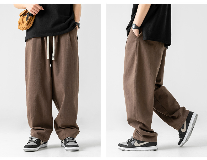 Japanese-style pure cotton casual pants for men in spring 2024, featuring a retro double pleated design and versatile long pants for men pic 26