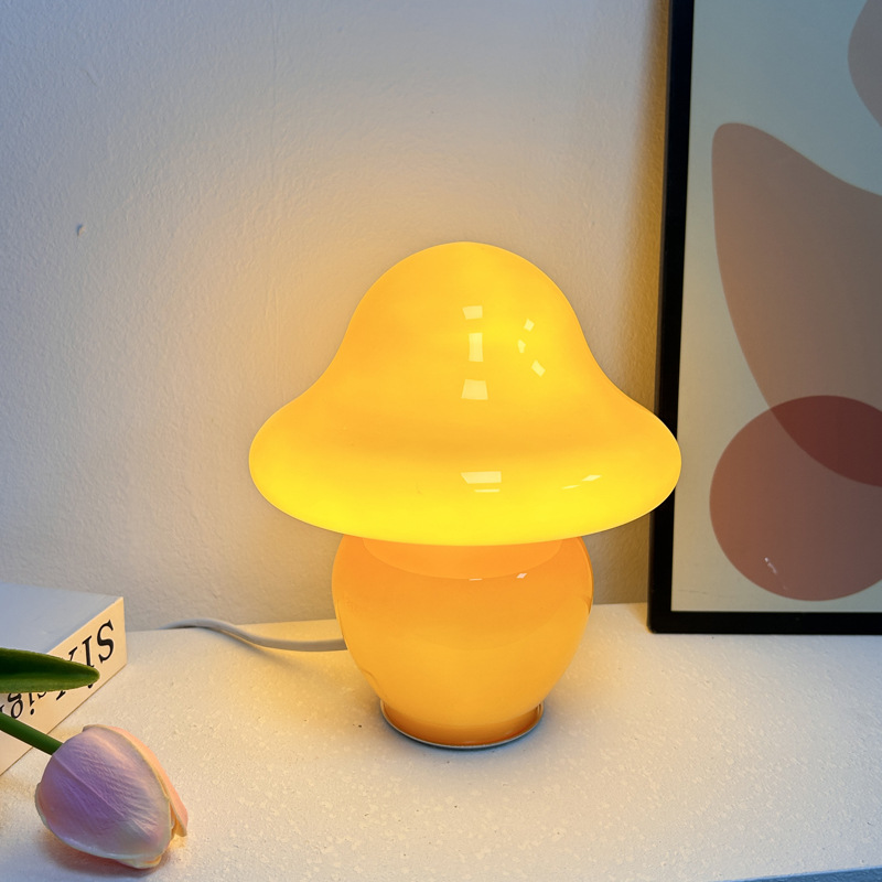 美式蘑菇装饰台灯中古Vintage北欧现代简约床头创意条纹玻璃台灯详情2