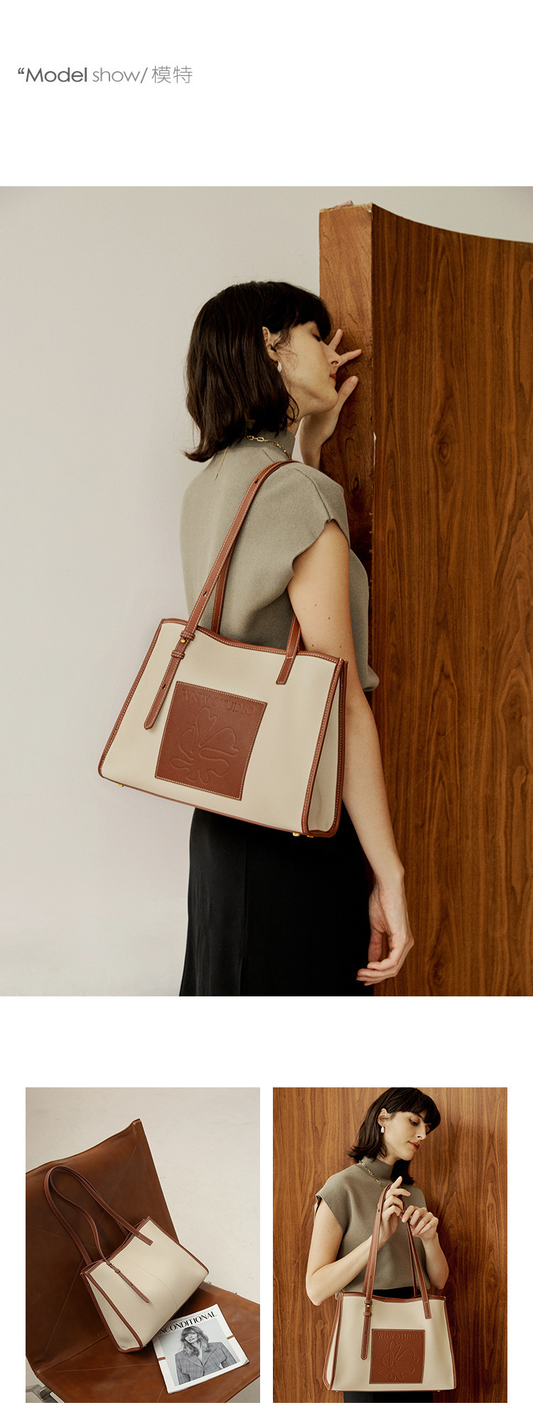 广州真皮女包大容量新款包包女小众单肩包秋冬托特包牛皮斜挎大包详情5