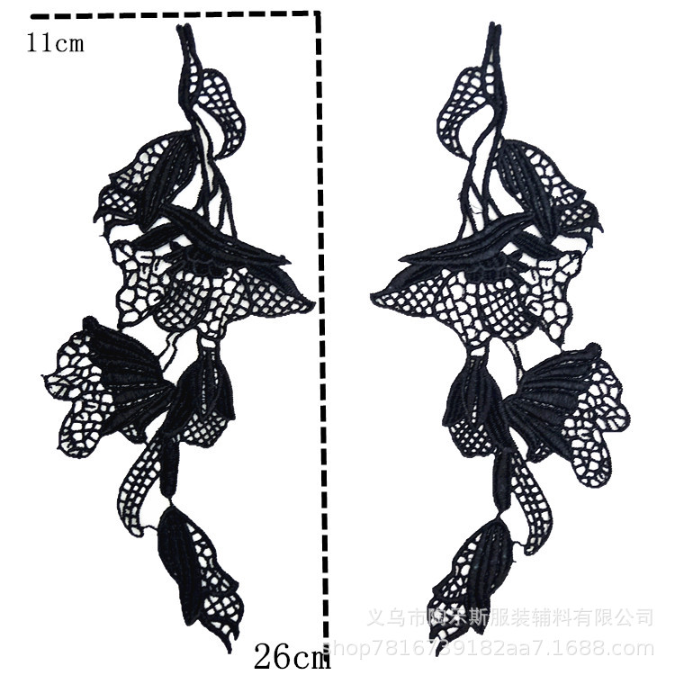 Factory direct sales of lace, black and white polyester water-soluble lace, hollowed-out matching clothing accessories, embroidered collar flowers pic 2