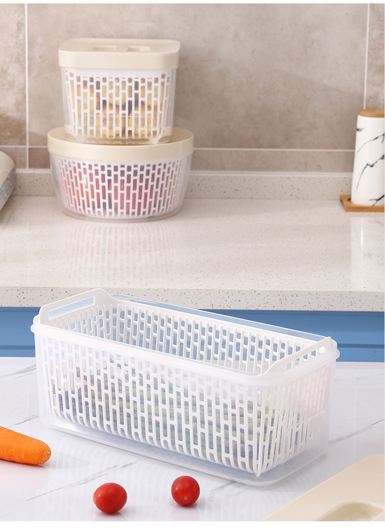 Multi-layer draining hand-held vegetable washing baskets, double-layer covered draining baskets, food storage boxes, household refrigerators, food storage boxes, kitchen plastic wholesale pic 14