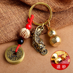 十二生肖黄铜葫芦朱砂钥匙扣挂件纯铜本命佛八大守护神钥匙链吊坠详情8
