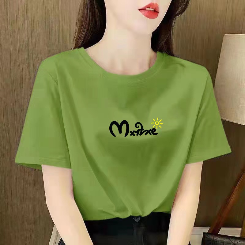 白色女士棉短袖T恤女2023新款夏季小个子体恤正肩大码印花上衣详情38