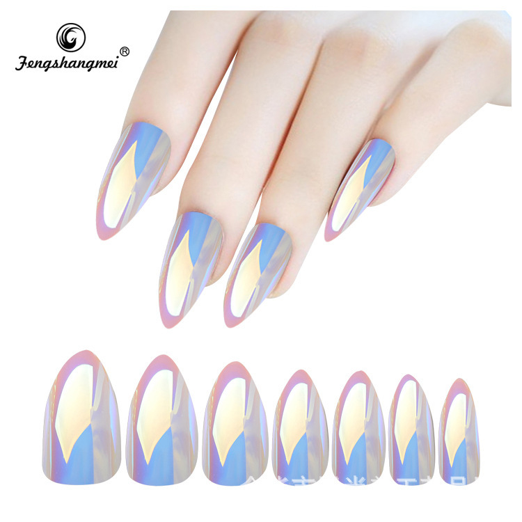 54# Iridescent Nail Pads, Metallic texture nail stickers, mirror-like bright nails, fake nails, finished pointed-tip wearable nail pads, exclusively for export pic 8