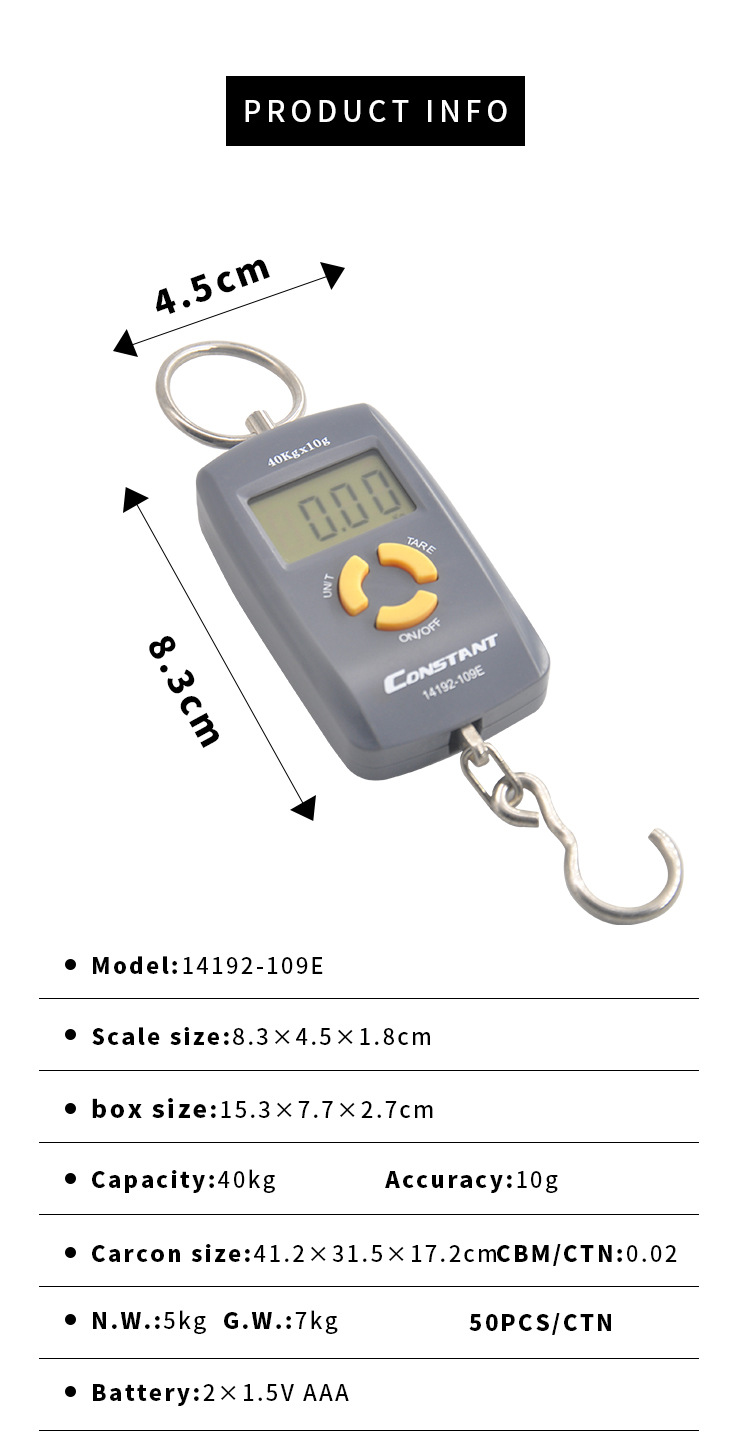 [Constant-109E]跨境外贸电子行李秤便携式电子钩秤家用电子钓鱼秤小型手提秤详情1