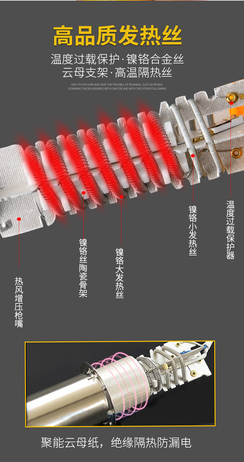 Export power tools 2000W temperature-adjustable industrial hot air gun, handheld high-temperature baking gun, car film heat shrink fan pic 7