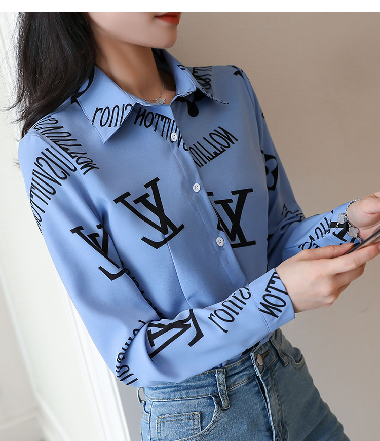 New spring and autumn Korean-style slim-fit shirt for women, long-sleeved printed striped trendy base layer, Hong Kong-style top for women pic 28