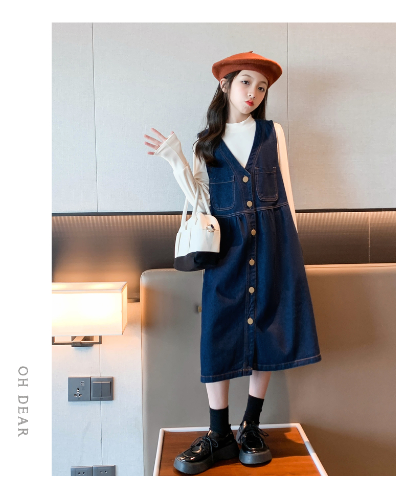 女童连衣裙春秋2022新款儿童春季洋气裙子大童秋装牛仔背带裙套装详情26