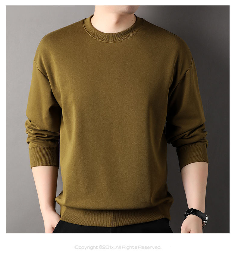 牛奶丝300g重磅卫衣男2023秋冬新款圆领打底衫纯色长袖t恤男上衣详情12