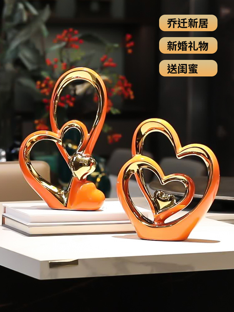 Light luxury and high-end, heart-to-heart, high-end creative decorative items for home living room, entrance hall, wine cabinet, bedroom, bedside table decoration pic 3